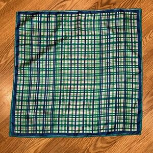 Vintage Vera Neumann Green Blue White Plaid Acetate‎ Scarf 22” square